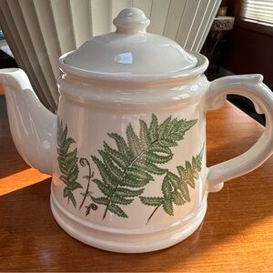 White Teapot with Green Fern Design